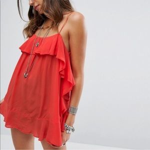 NWT FREE PEOPLE CASCADES RUFFLE SPAGHETTI STRAP FLOWY TOP Boho Feminine Festival